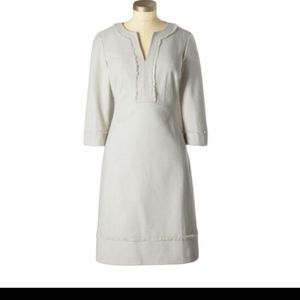 Boden White Cream Ruffled 3/4 Sleeve Fringe Dress
